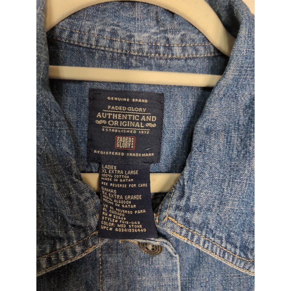 Vtg Faded Glory Mixed Media Denim Duster Dress Women's XL Cottagecore (1028) - Picture 2 of 5